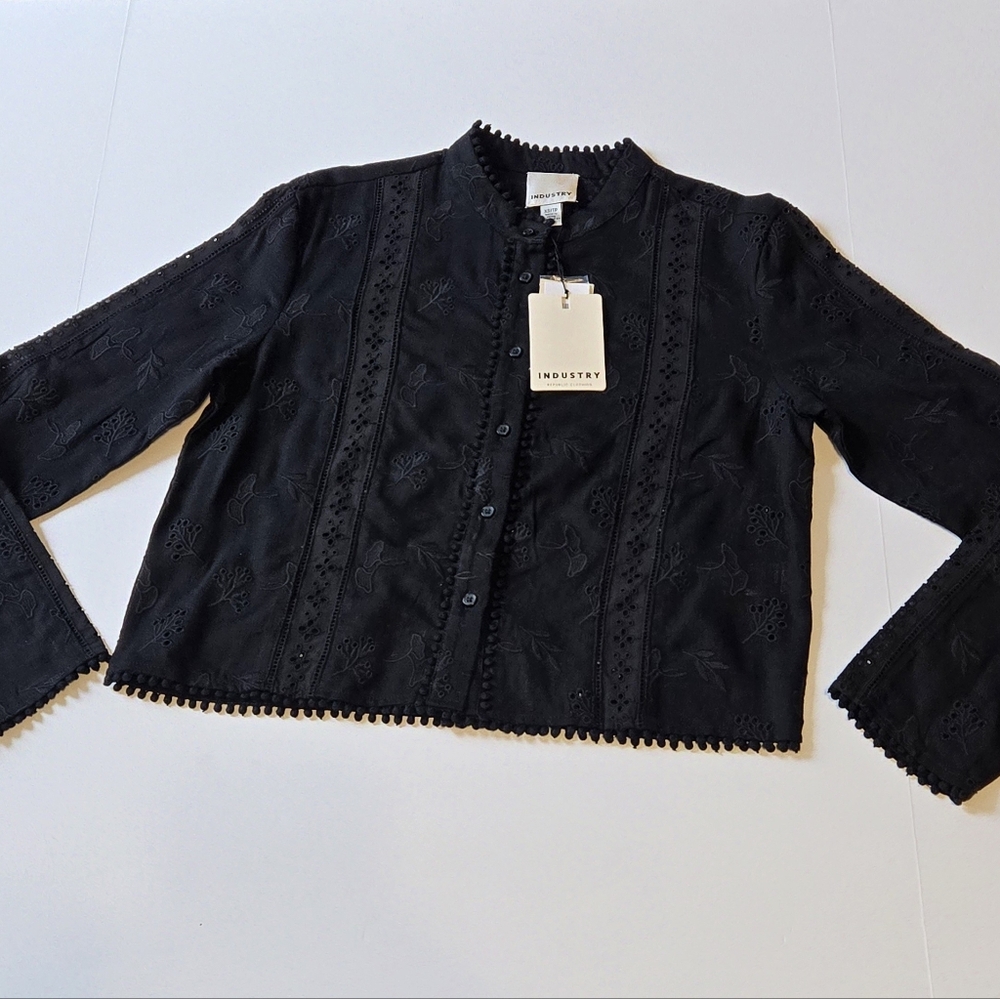 Industry Republic/Embroidered Black Eyelet Blouse/Size XS